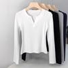 Small V-neck Slim-fitting Long-sleeved T-shirt Women's Spring New Front Shoulder Bottoming Shirt Outer Wear Top Versatile White Black Gray
