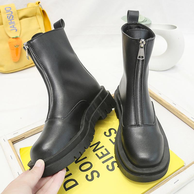 Fashion Square Ankle Boots Autumn Comfortable Soft Leather High Heel Boots Women's Fashion Zipper Simple Temperament Women's Shoes