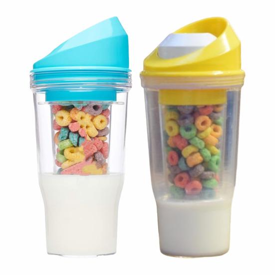 Double Layer Cereal To-Go Cup Leak-Proof Breakfast Container with Separate Compartments for Milk & Cereal Portable Cereal And Milk Cup