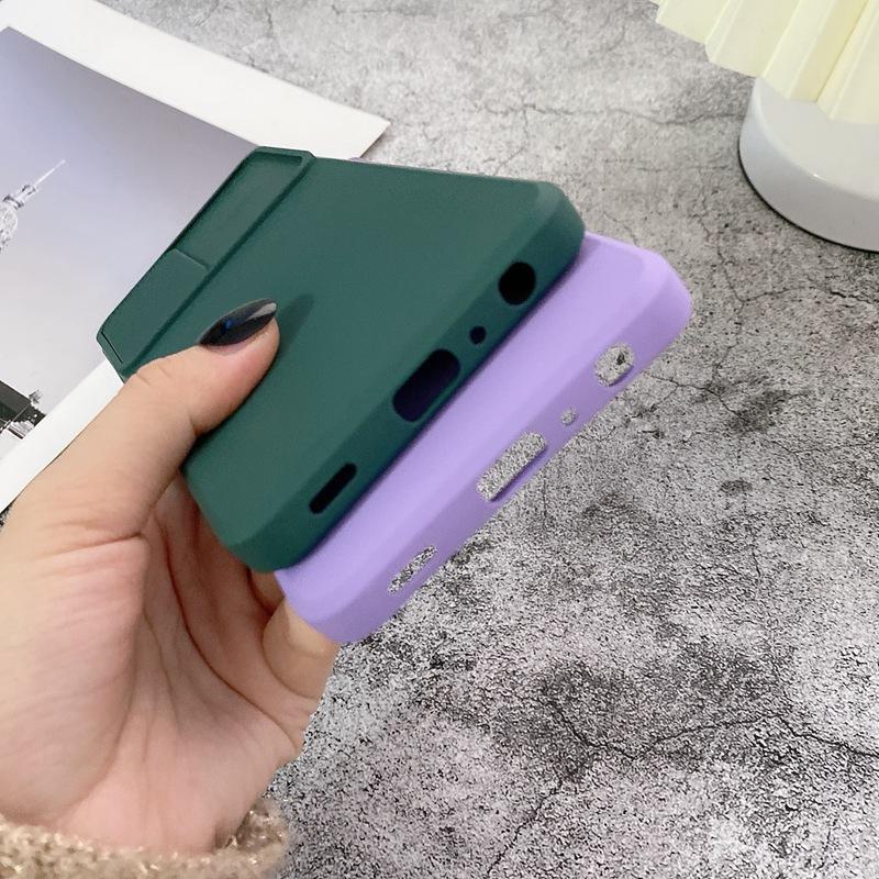 Flüssige Silikonhülle für Samsung A51 A71 A12 A21 A32 A42 A52 Redmi Note 9 10 Schiebe-Druckfenster mit Objektivschutzabdeckung