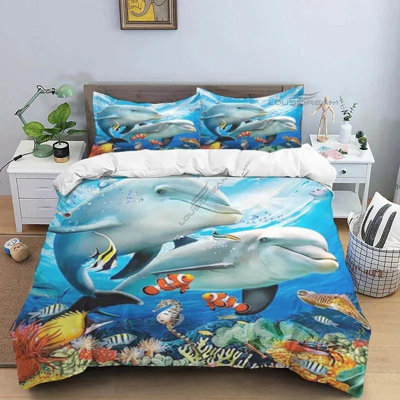 

Комплект постельного белья с рисунком дельфина, пододеяльник, наволочка, комплект постельного белья размера «king-size» EU single(135x200cm)