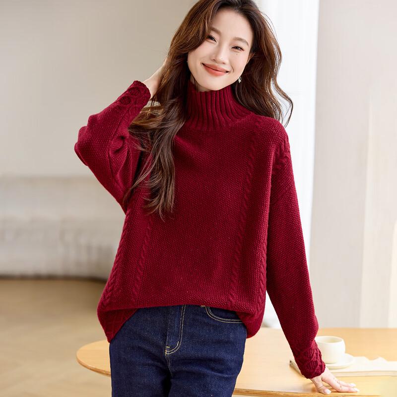 Srcr Women's 100% Wool Thick High-Neck Sweater