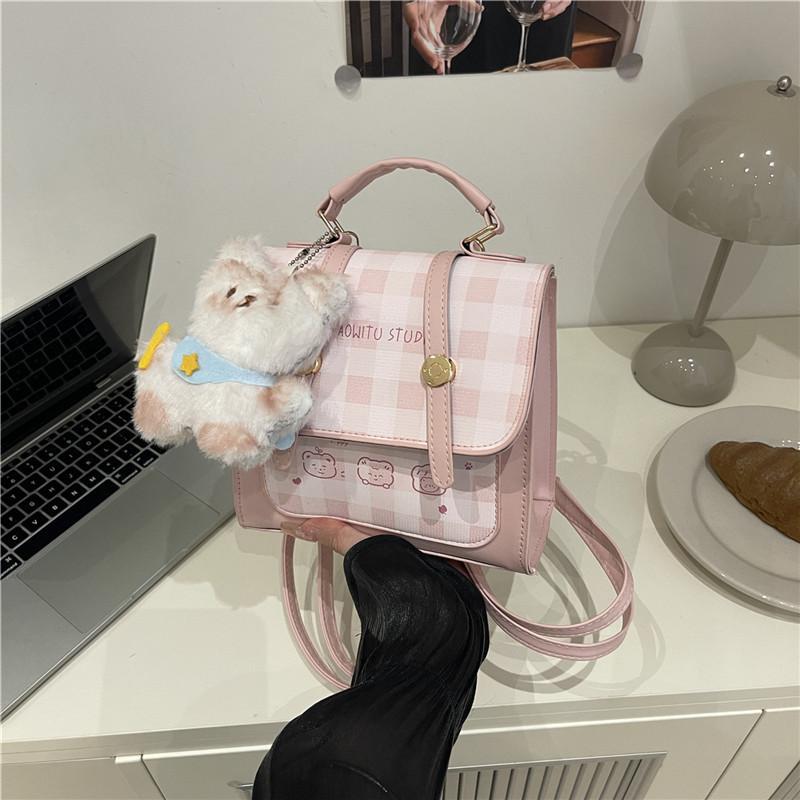 

Retro plaid fashion student bag new trendy casual backpack about posture texture crossbody bag Without accessories рожевий