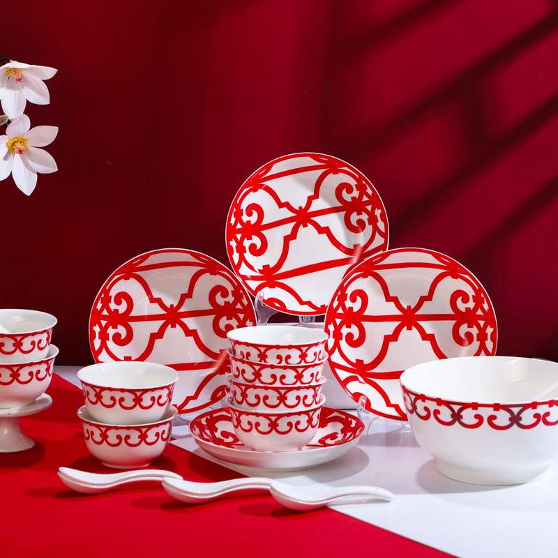 SiTeJiaMei 22-Piece Light Luxury Chinese Ceramic Dinnerware Set