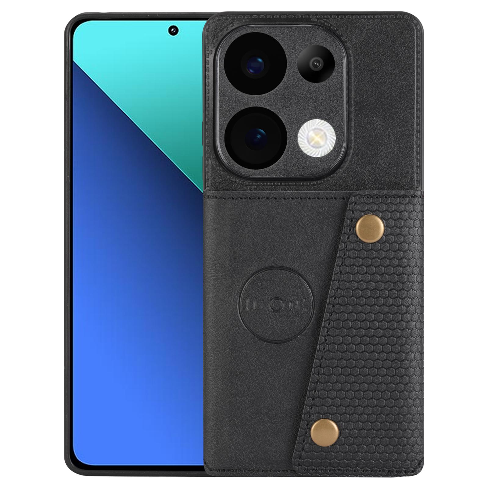 

For Xiaomi Redmi Note 13 Pro 4G/Poco M6 Pro 4G Case with Card Slots Kickstand Leather+TPU Phone Cover Black