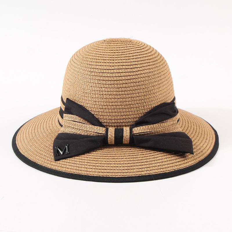 Straw Plaited Hat Sweet Bow Large Brim Womens Sunshade Fisherman Hatscaps