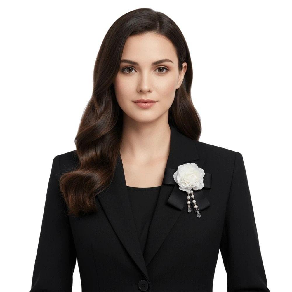 Black Rhinestone Memorial Black Bow Brooch Camellia Vintage Pin  For Funerals and Mourning