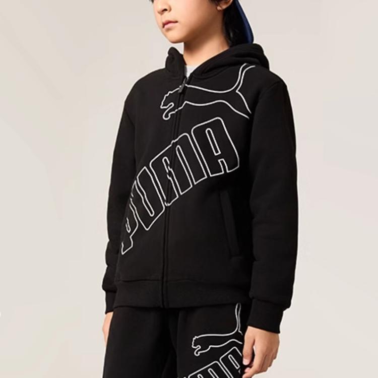 Puma Sportstyle Series Logo Fleece Warm Hooded Long Sleeve Jacket Kids jackets Black 353924105204-90001