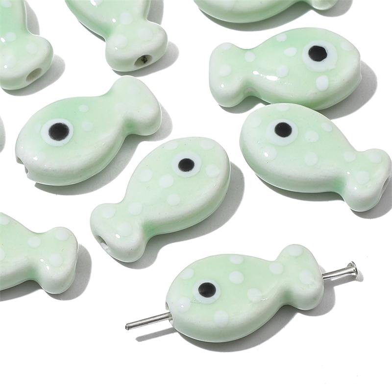 2Pcs Ceramic Beads Hand-painted Polka Dot Double-sided Fish Beads For DIY Bracelets Necklaces Jewelry Making Accessories