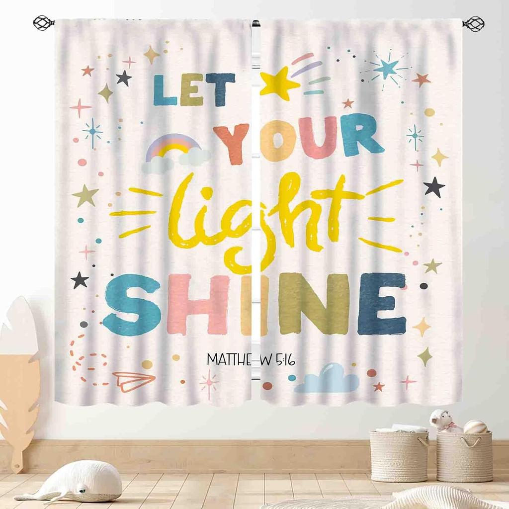 Pastel Rainbow Curtains, Kids Girls Baby Boho Cute Inspirational Motivational Quotes Rainbow Colorful Window Drapery for Bedroom
