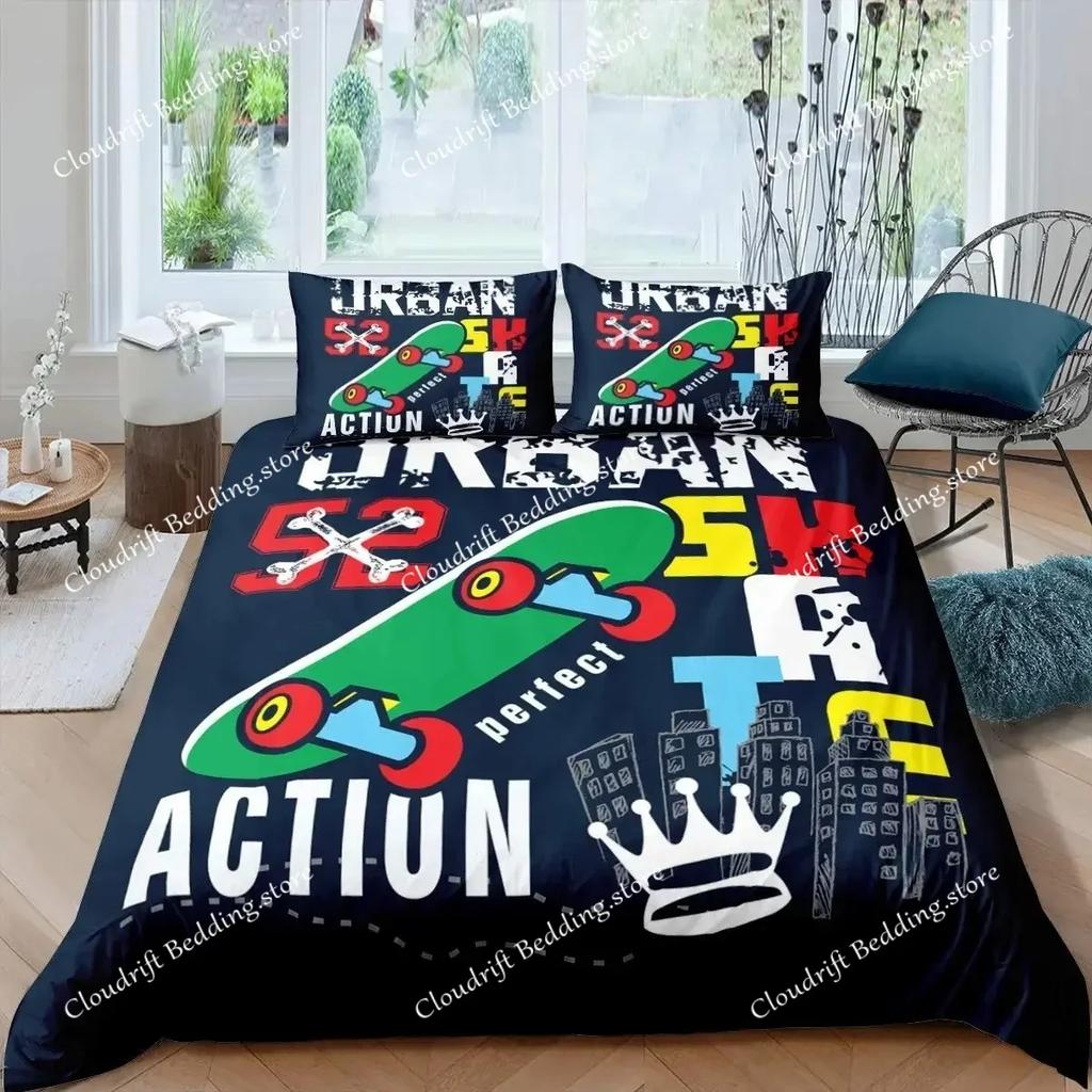 Skateboard Duvet Cover Boys Teens Sports Comforter Cover Microfiber Graffiti Art Twin Bedding Set Double Queen King Size026