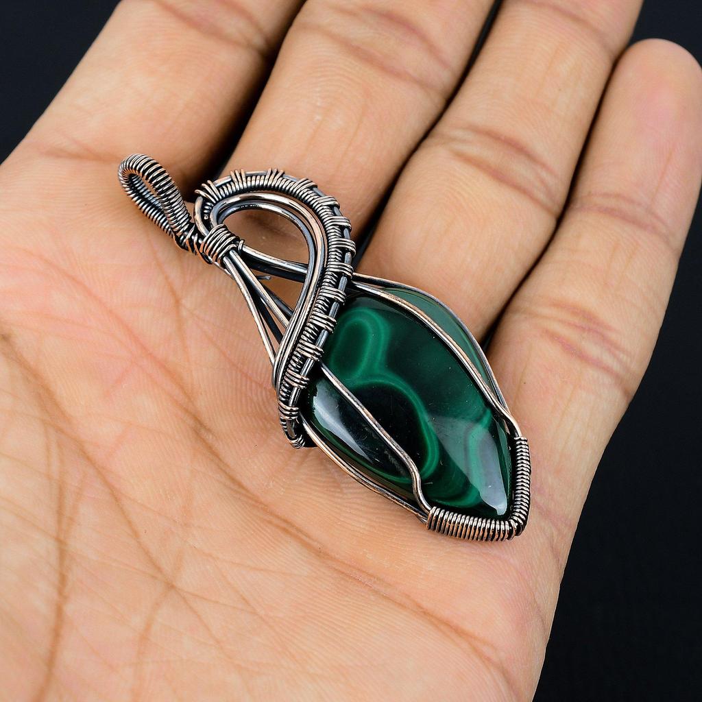 Malachite Pendant, 999 Copper Wire Wrapped Pendant Jewelry. Gift For Women Handmade Pendant Gemstone Jewelry