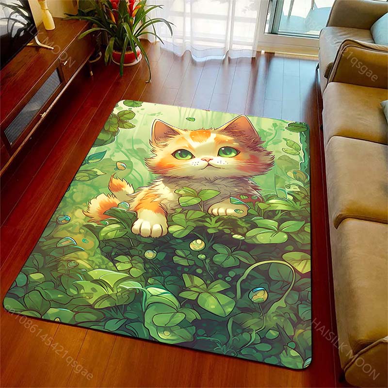Multiple sizes Cartoon orange cat in foliage Carpet for Living Room Bedroom Sofa Home Decor Rus Non-slip Floor Mat Luxury Gift