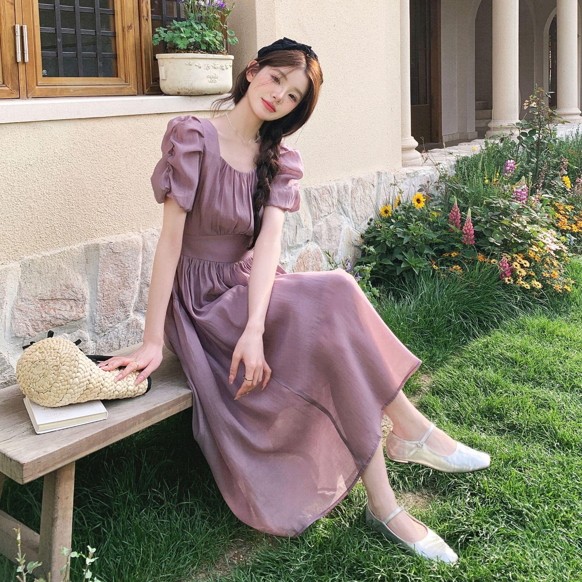 

Сказочные платья, женское летнее новое французское милое нежное платье средней длины, длинное платье в вечернем стиле XL фиолетовый