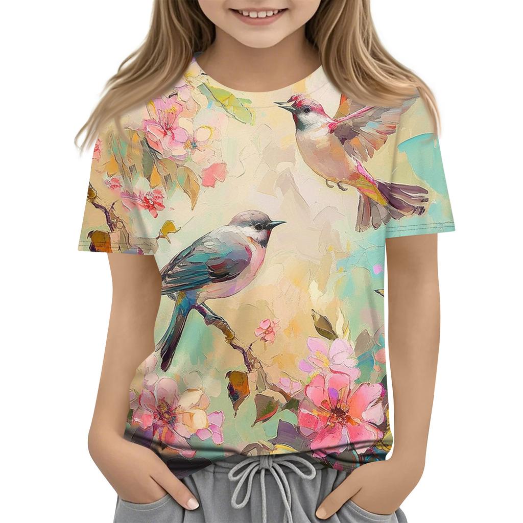 Children's Printed Round Neck Short Sleeved Casual T-shirt