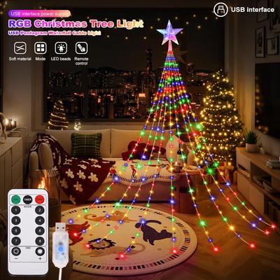 USB Colorful LED Waterfall String Lights – Decorative Outdoor Hanging Lights for Christmas Trees