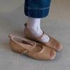 Sheepskin version~ retro soft-soled leather splicing one-word belt Mary Jane single shoes women's shallow commuter flat-soled ballet shoes