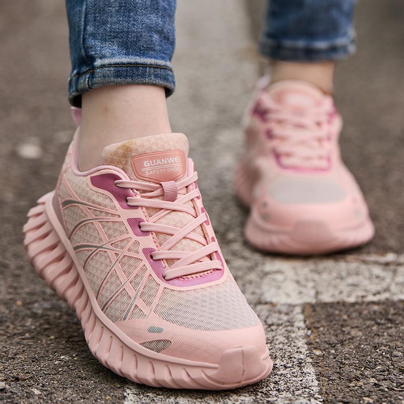 Pink Women'S Work Safety Shoes Anti-Smash Anti Puncture Work Sneakers Steel Toe Shoes Lightweight Comfort Protection Shoes New
