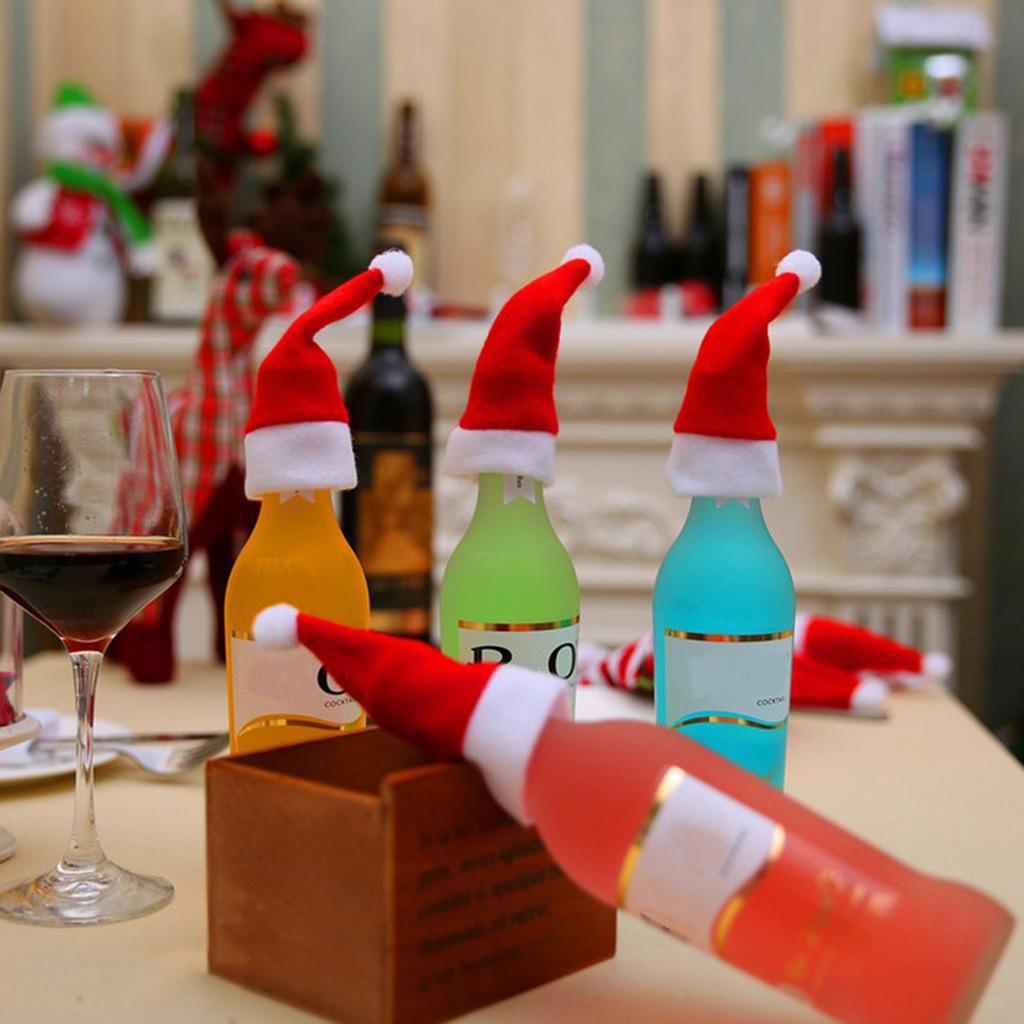 10Pack Christmas Tableware Decorations Wine Bottle Caps Knife and Fork Cloth Bag