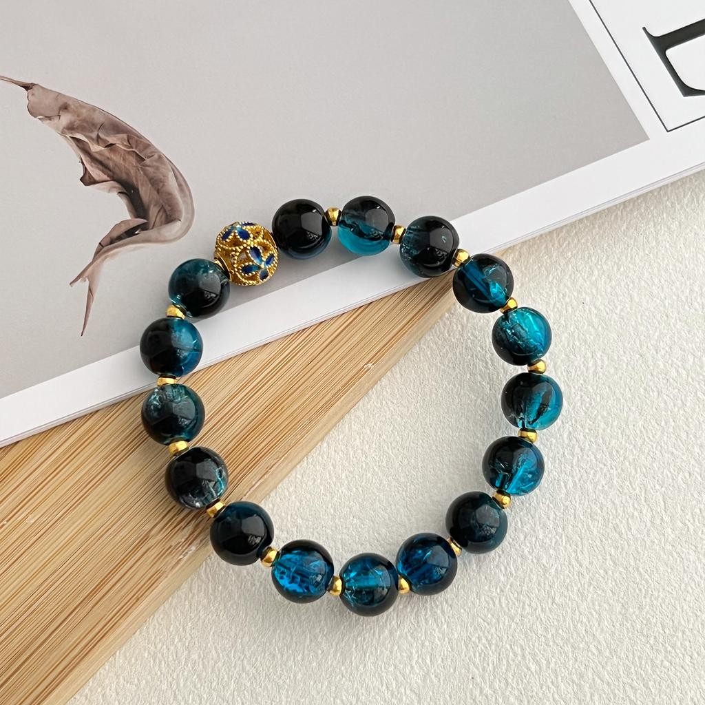 Bracelet For Women 10MM Round Handmade Glass Stone Stretch Adjustable Beaded Bracelet DIY Beading Charms Bangles Gifts For Teen Girls