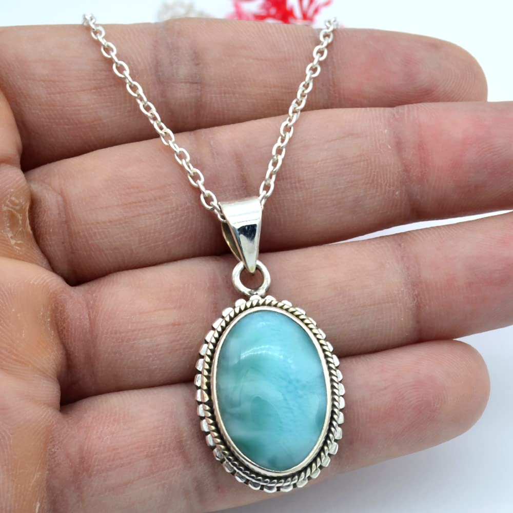 Larimar necklace, Solid 925 silver Necklace, Sterling Silver, Handmade Jewelry, Silver Chain, Boho Necklace, Bridesmaid Gift