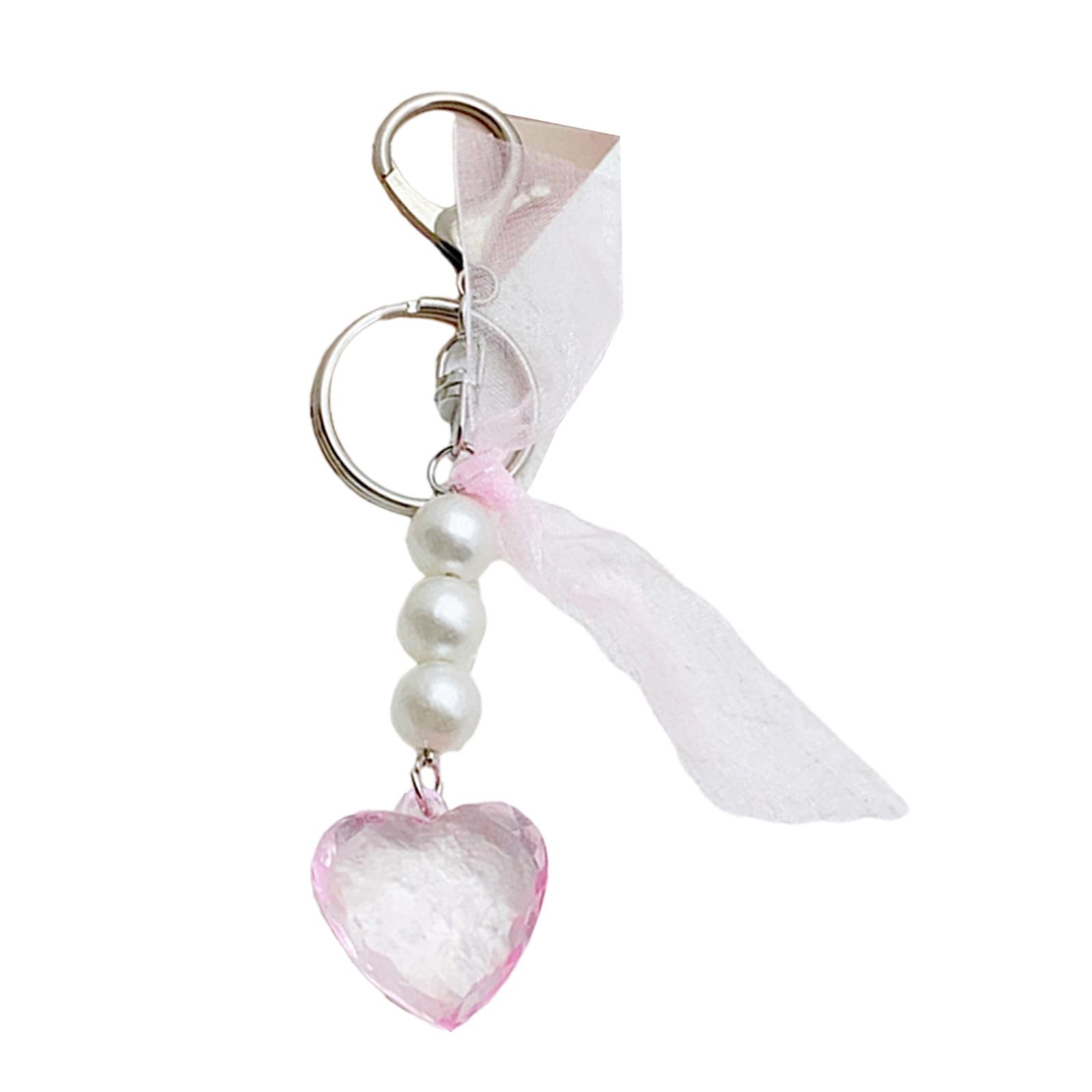 

Элегантный брелок с жемчужной лентой, большой брелок в форме сердца, стильный брелок, модный аксессуар для женщин, универсальная сумка, очаровательный орнамент розовый