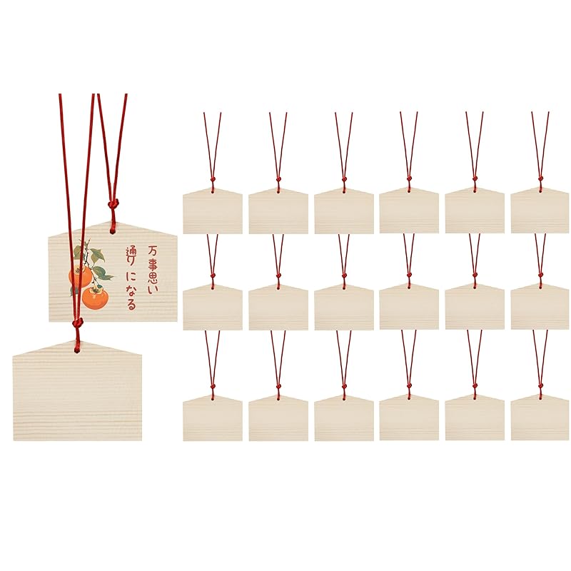 

DIFEIUKI Lucky Ema 20 piece set wooden Ema Plain color perforated wooden slices natural wood pentagon new year prayer pray for happiness peace Prayer