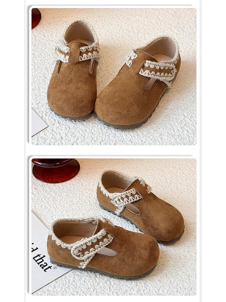 Girls' Winter Retro Fleece-Lined Non-Slip Birkenstock Loafers, Fashionable British Style