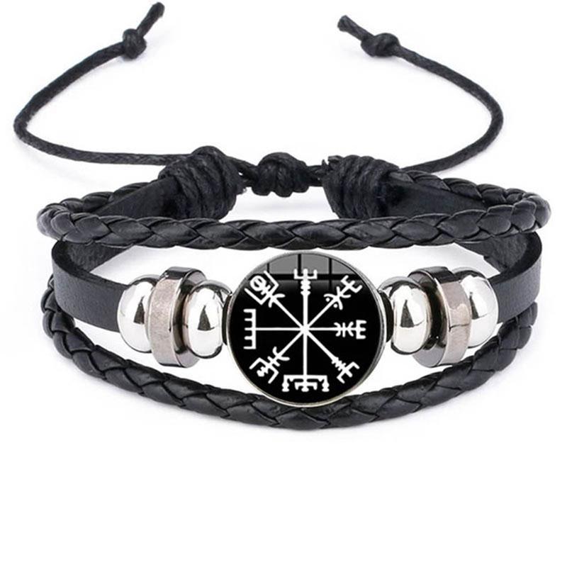 Vintage Viking Compass Trinity Bracelet Nordic Rune Odin Pattern Punk Leather Bracelet Men's Fashion Jewelry Amulet Gift