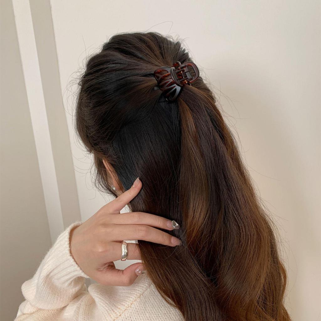 Black Amber Frosted Half-Clip Shark Hairpin for Women