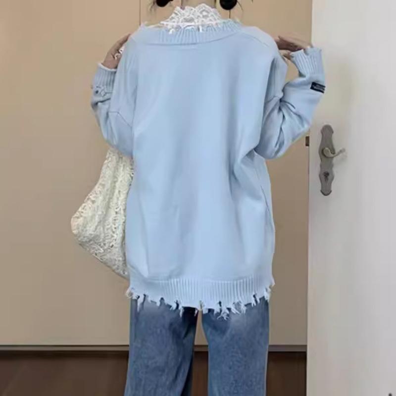 Autumn and Winter New Trendy Brand V-neck Knitted Cardigan Sweater Jacket Women's Casual Loose Lazy Style Knitted Top