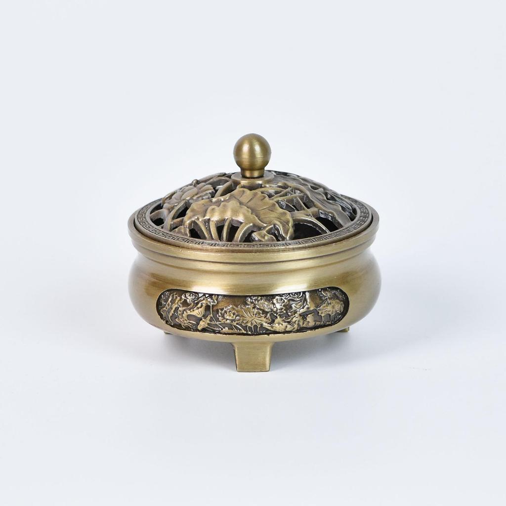 Alloy Creative Retro Incense Burner: Dragon Phoenix Lotus Leaf Style for Sandalwood & Agarwood Incense Coils