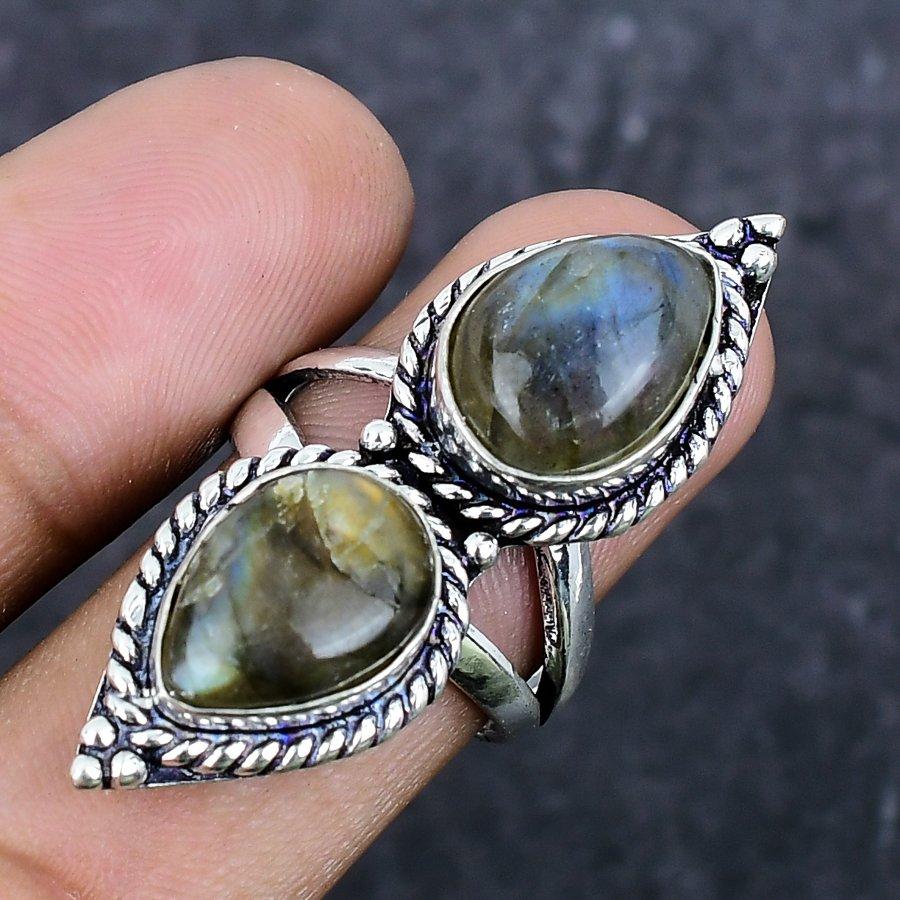 Natural Labradorite Gemstone 925 Sterling Silver Jewelry Ring Size 8 ETC-13968
