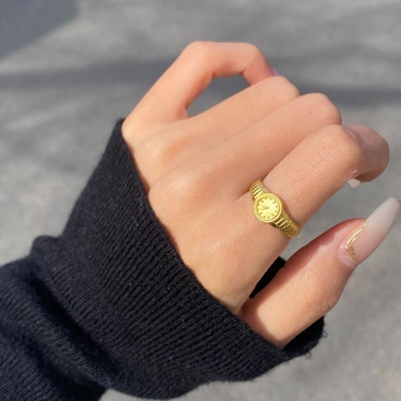Clock Ring 925 Sterling Silver Adjustable Open Ring Gold Plated Women s Valentine s Day Gift adjustable opening / 5