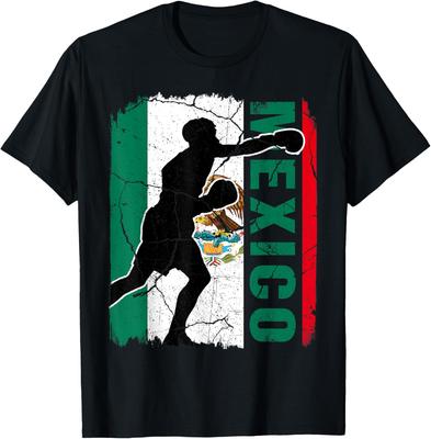 Mexikanisches Boxteam Mexiko Flagge Boxer T-Shirt 100% Baumwolle Rundhals Kurzarm Sommer Freizeit Herren T-Shirt Streetwear