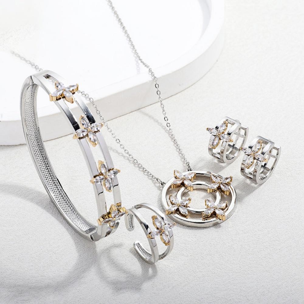 Luxury Stainless Steel Bracelet Ring Set for Women Men four-leaf clover No Fading Waterproof Couple Jewelry Holiday Gift
