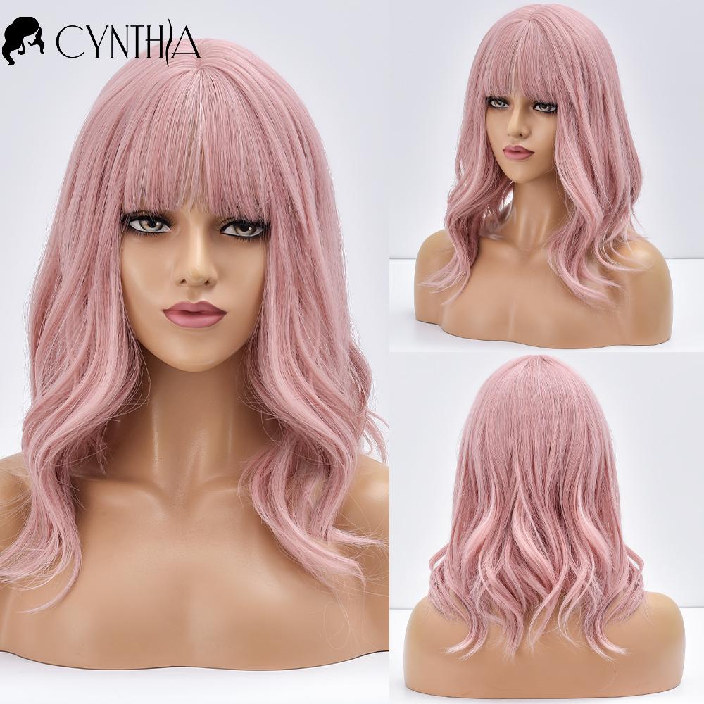 Ombre Blonde Short Bob Synthetic Wig For Women With Bangs White Gold Body Wave Cosplay Lolita Natural Heat Resistant Hair