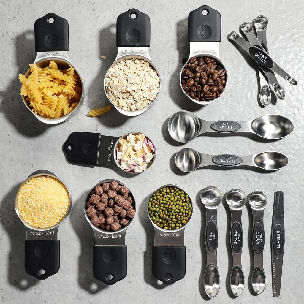 Magnetic Measuring Cups and Spoons Set Including 7 Stainless Steel Measuring Cups 8 Double Sided Magnetic Measuring Spoons Set with 1 Leveler Kitchen
