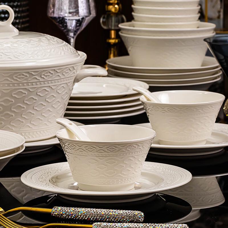 Handon Jingdezhen Pure White French Relief Underglaze Dinnerware Set