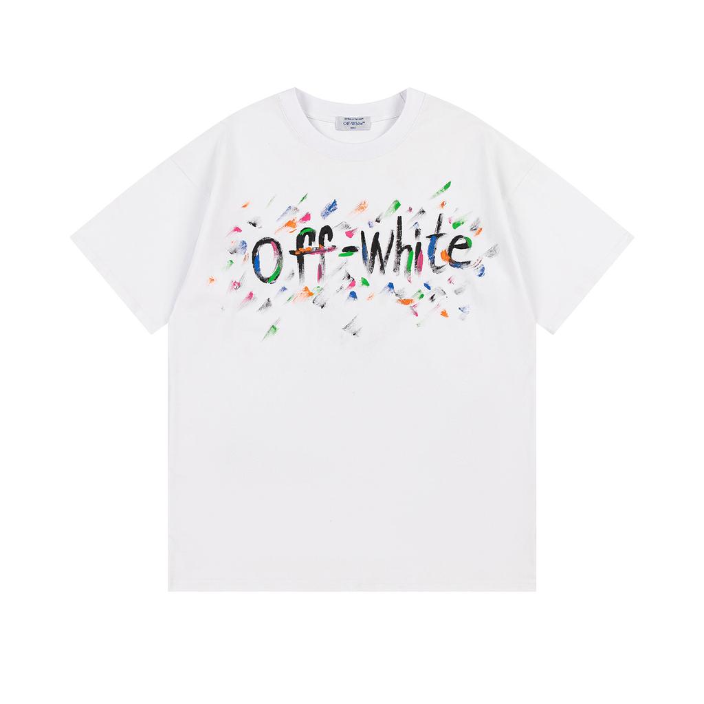 9068 Off-White 2026 Spring/Summer New Colorful Letter Arrow Pattern Round Neck Hooded Short Sleeved Men's and Women's T-shirts