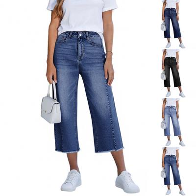 Damen Denim Klassisch Vielseitig Hohe Taille Modisch Cropped Hosen