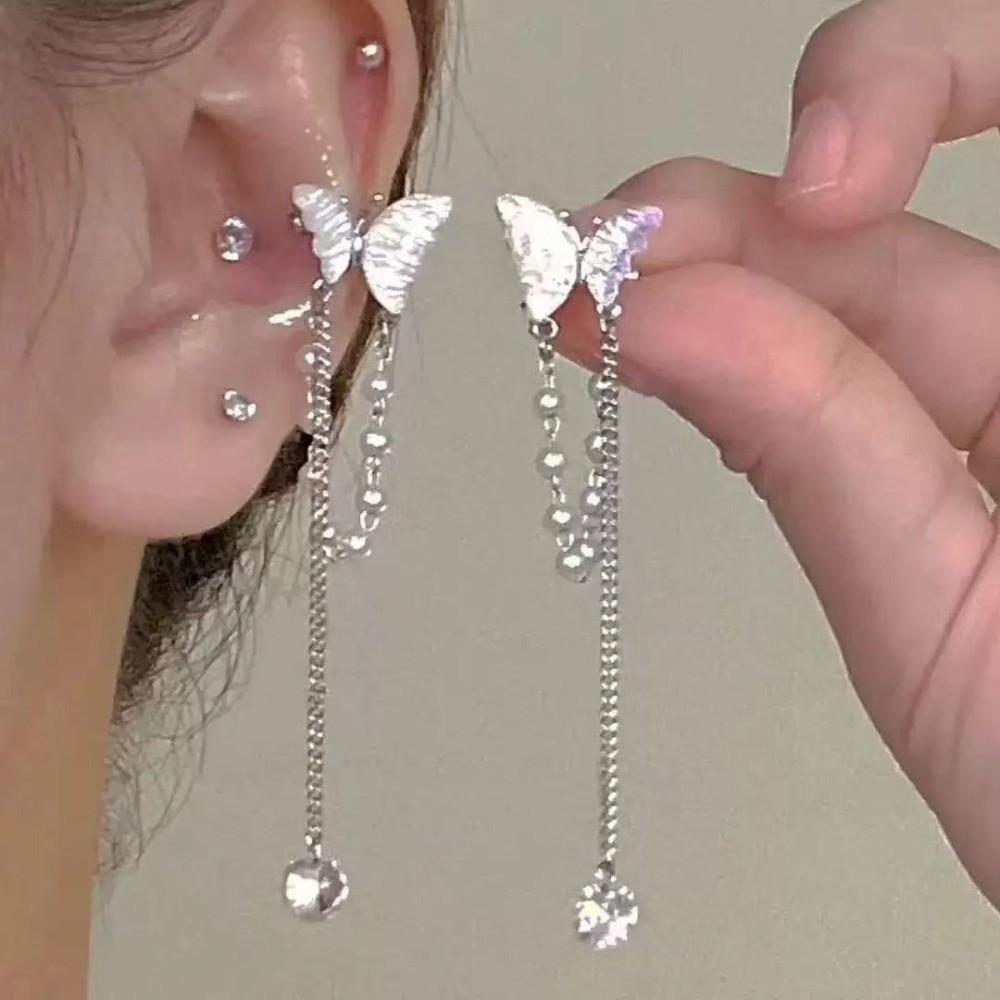 1 Pair Shiny Zircon No Piercing Earring Luxury Design Tassel Earring Ear Cuff  Female Accessories