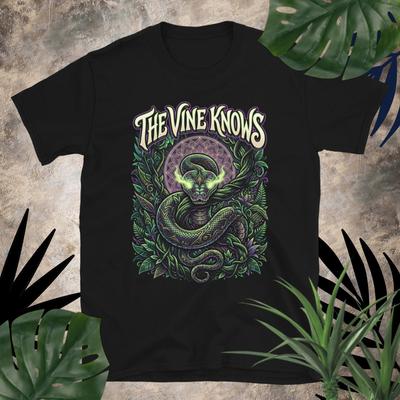 The Vine Knows T-Shirt Ayahuasca Psychedelic Snake Shirt Sacred Vine Graphic Tee Mystical Jungle Visionary Art Psychonaut Gift