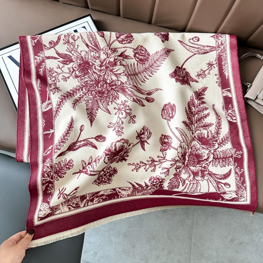 

Этнический стиль Ретро Цветочный Имитация Кашемира Шаль Женская Осень И Зима Путешествия Универсальный Многофункциональный Теплый Шарф Двусторонний Шарф 180x65cm красный