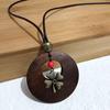 Retro Leather Rope Necklace with Wooden Alloy Pendant for Cotton and Linen Sweaters