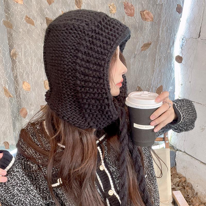 Korean New Hat for Women In Autumn and Winter Balaclava Versatile Warm Head Hat Neck Protection Knitted Wool Hat