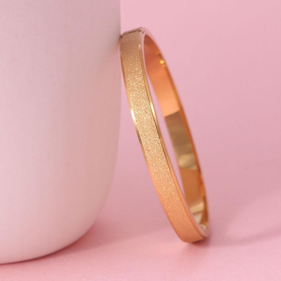 European & American Style Glitter Sand Stainless Steel Bracelet with Simple Gold Thin Ring - Titanium Steel Women's Jewelry