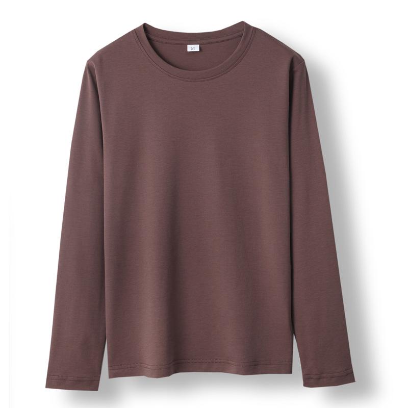 Spring Autumn Cotton Long-Sleeved T-Shirt Women's Round Neck Mercerized Cotton Bottoming Shirt Loose Top