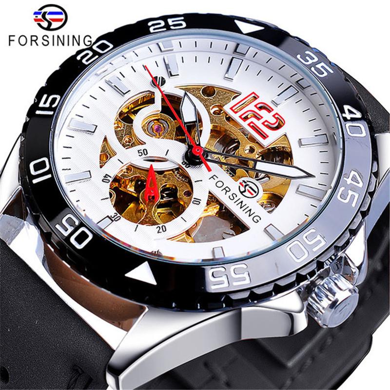 Forsining Men's Fashion Casual Hollow Waterproof Automatic Mechanical Watch GMT1155-1-A