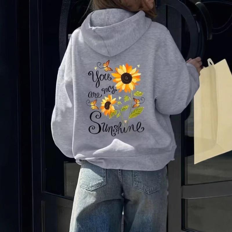 2025 Women's Sun Print Hoodie: Loose Fit, Long Sleeve Winter Pullover